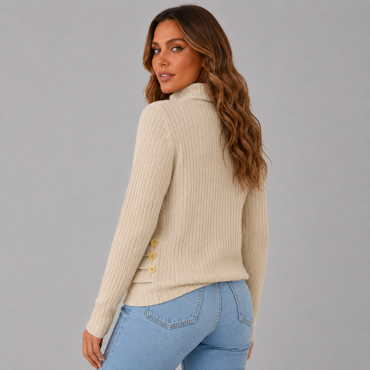 Ulrika ribbed roll neck jumper with side buttons – image 3