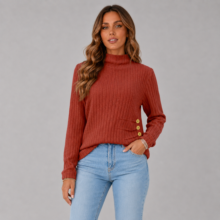 Ulrika ribbed roll neck jumper with side buttons – image 4