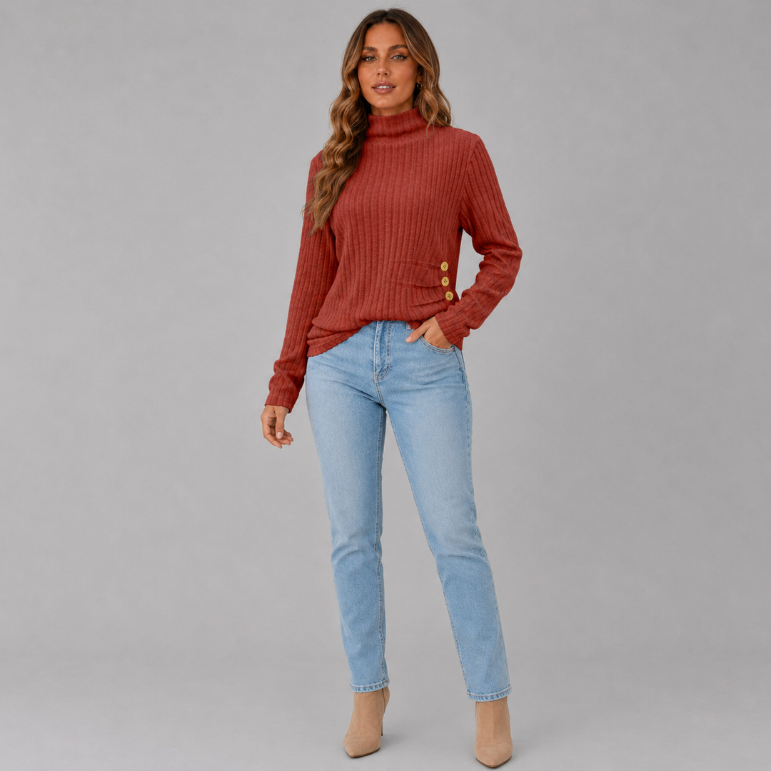 Ulrika ribbed roll neck jumper with side buttons – image 5