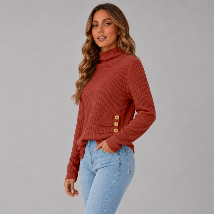 Ulrika ribbed roll neck jumper with side buttons – image 7