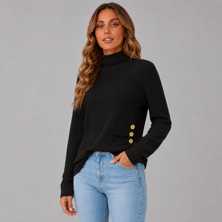 Ulrika ribbed roll neck jumper with side buttons – image 8