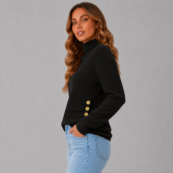 Ulrika ribbed roll neck jumper with side buttons – image 9