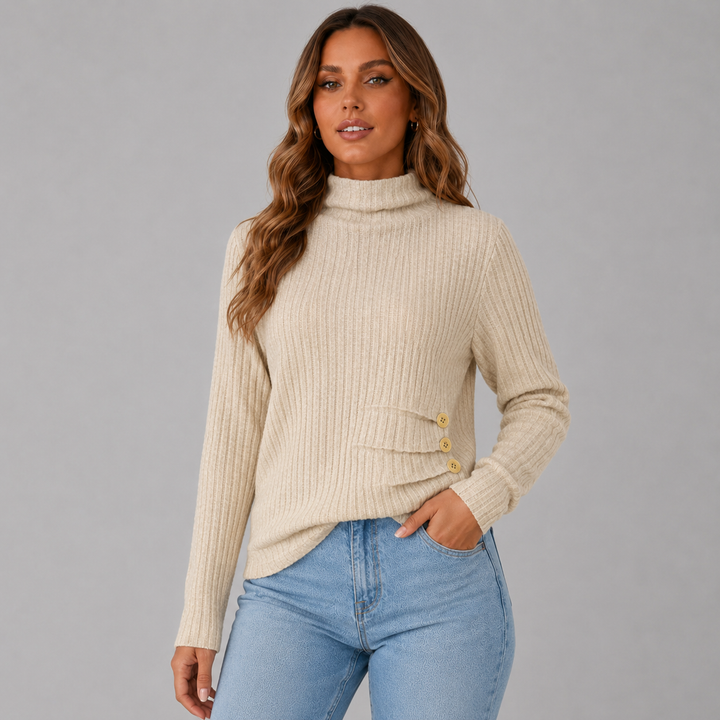 Ulrika ribbed roll neck jumper with side buttons