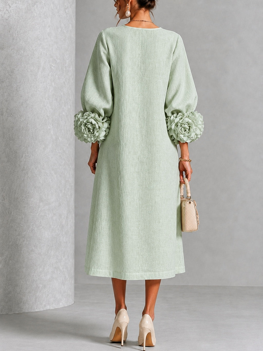 Allira textured a line wedding guest midi dress – image 3