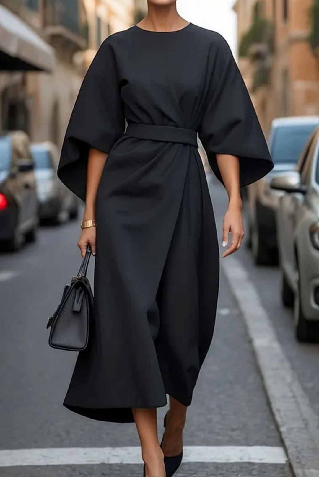 Maeva belted lantern sleeve midi dress – image 4