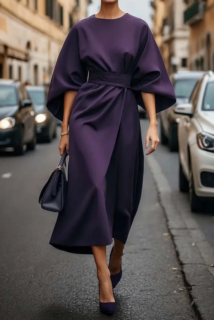 Maeva belted lantern sleeve midi dress – image 5