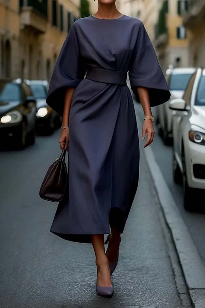 Maeva belted lantern sleeve midi dress – image 2