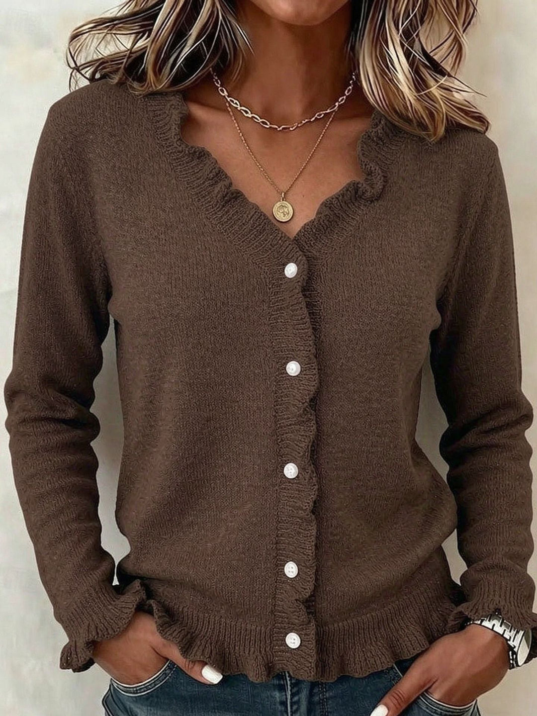Amelie knit cardigan with frill trim