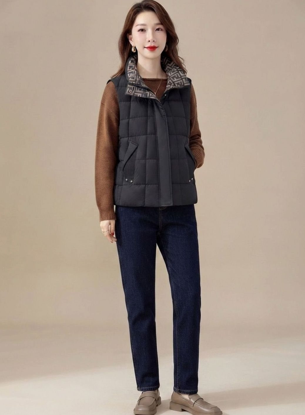 Asa quilted high neck gilet with side pockets – image 4