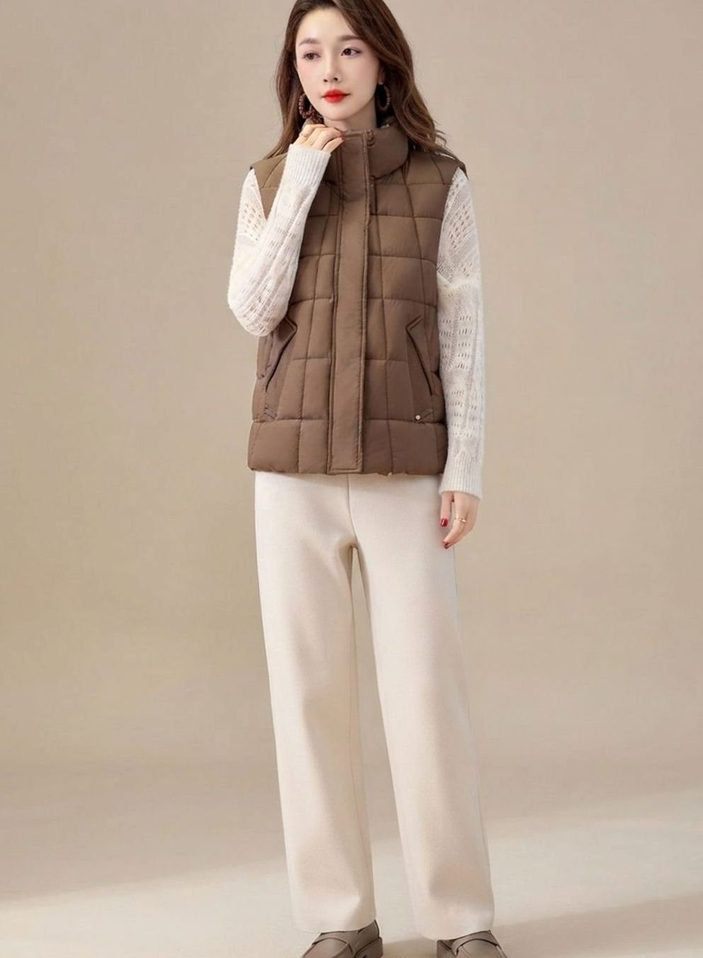 Asa quilted high neck gilet with side pockets