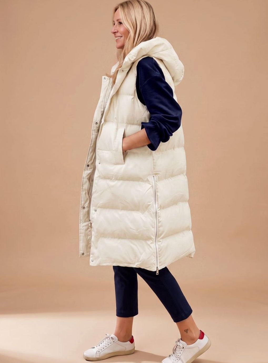 Abigail knee length hooded quilted gilet – image 2