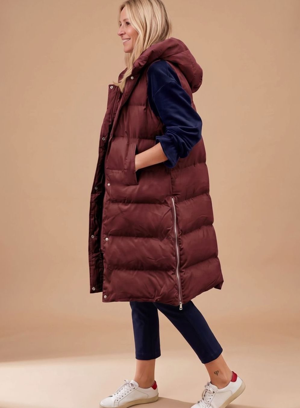 Abigail knee length hooded quilted gilet – image 5