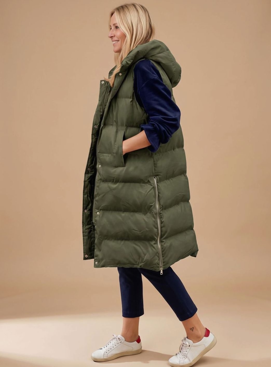 Abigail knee length hooded quilted gilet