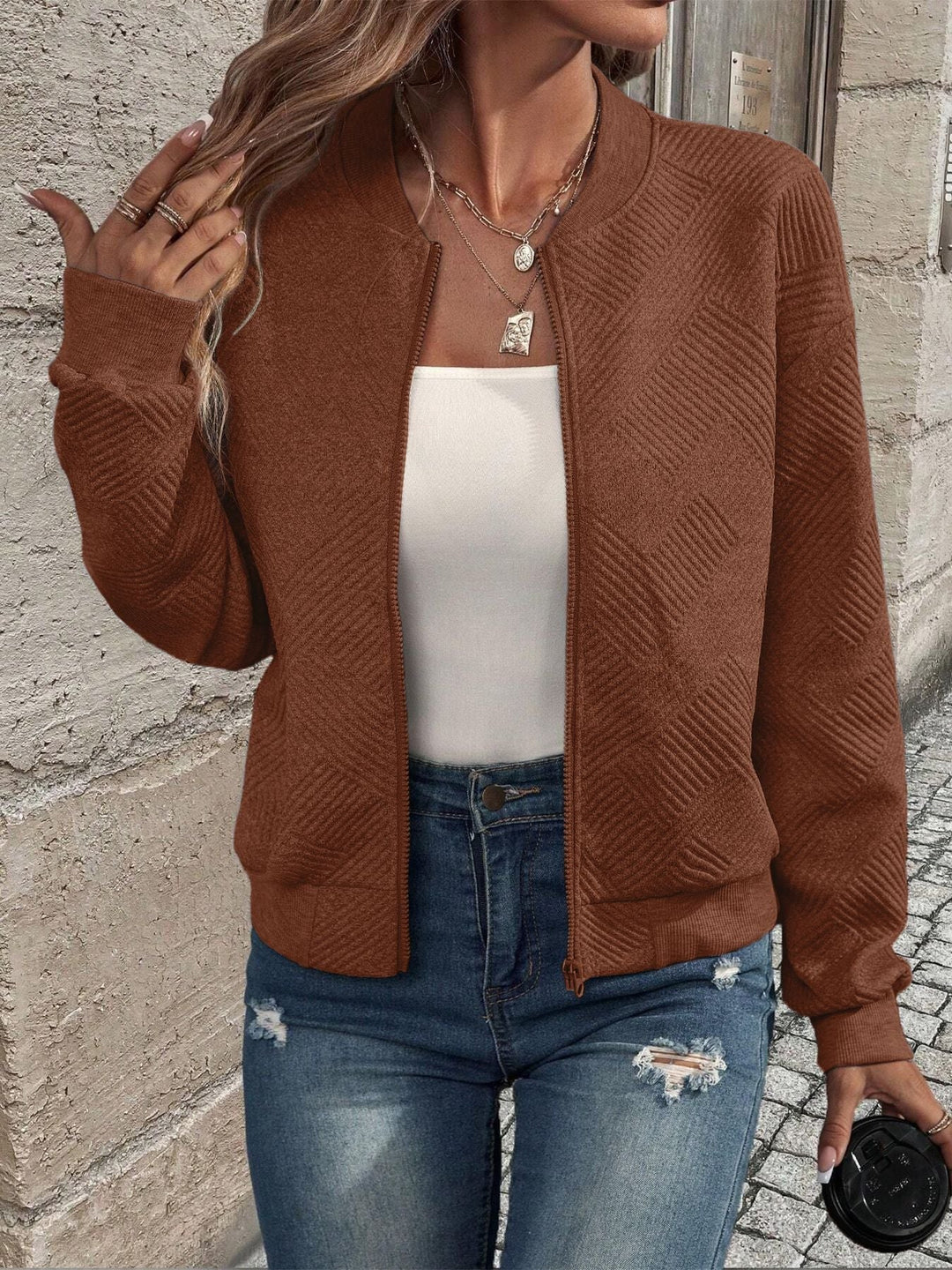 Lieke textured knit zip up cardigan – image 7
