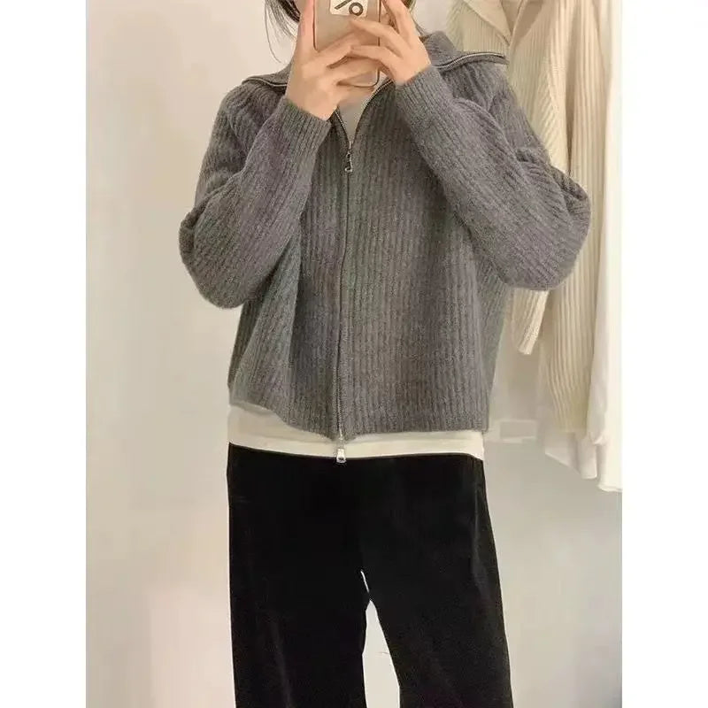 Agnetha ribbed knit zip up cardigan – image 3
