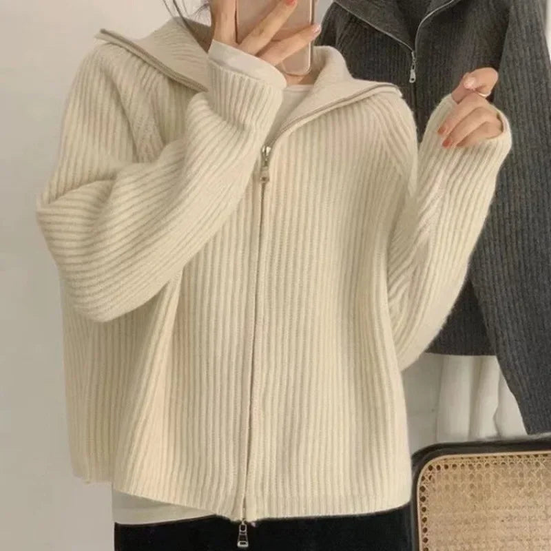Agnetha ribbed knit zip up cardigan