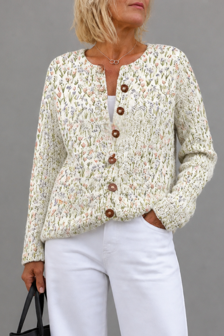 Alys Elegant Painterly Floral Open Front Cardigan - image 9