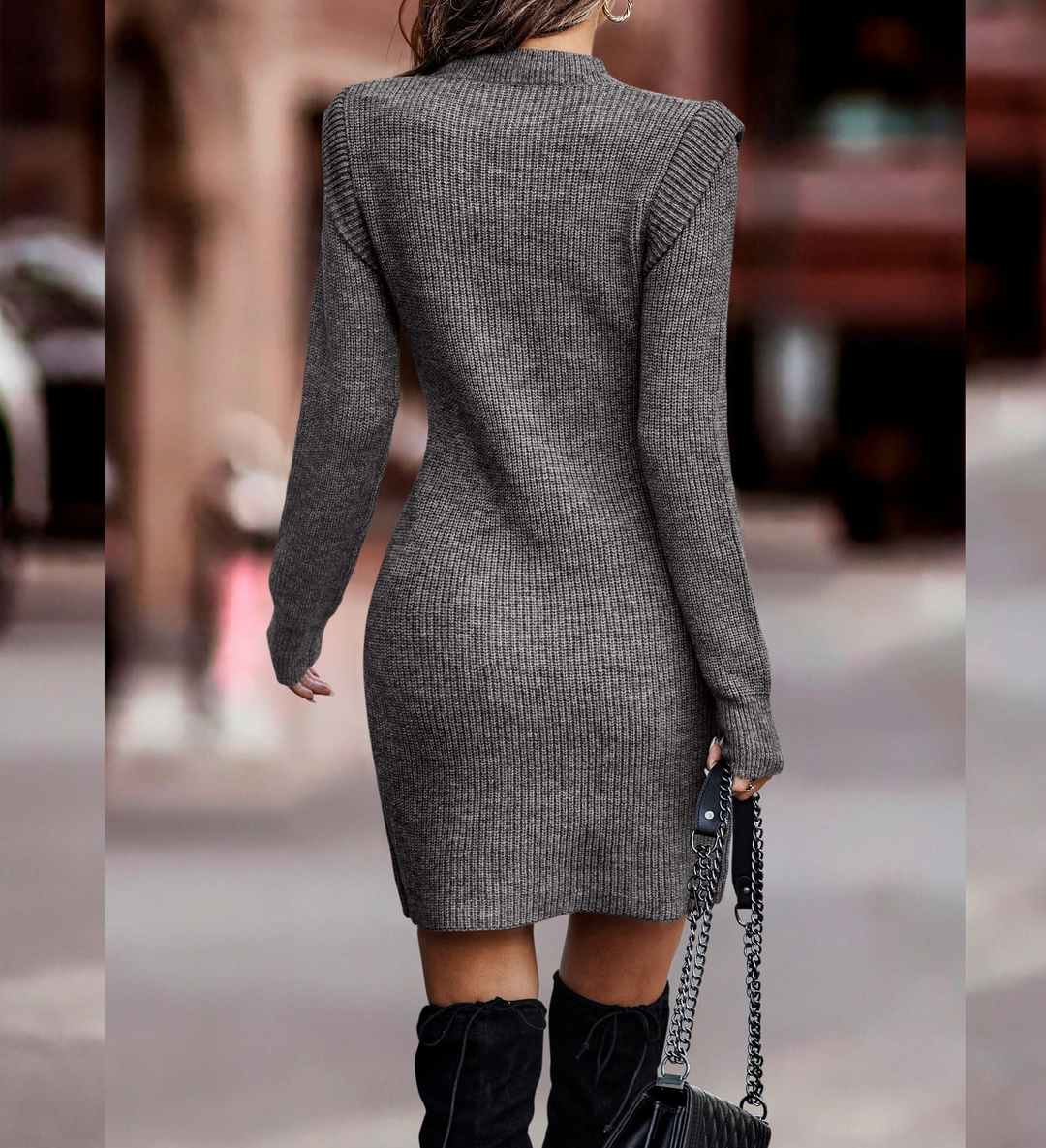 Brigitte Elegant Ribbed Long Sleeve Jumper Dress - image 3