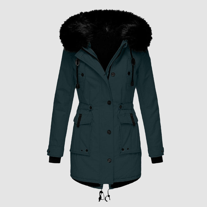 Liora hooded parka, faux fur hood detail