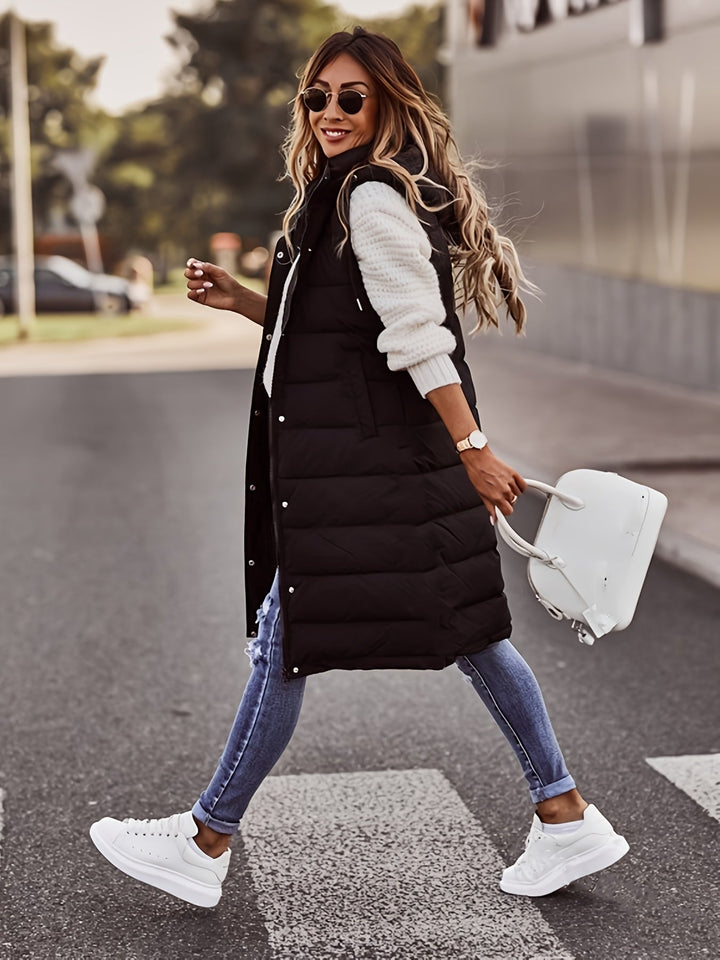 Tressa fitted long hooded gilet with snap buttons – image 10