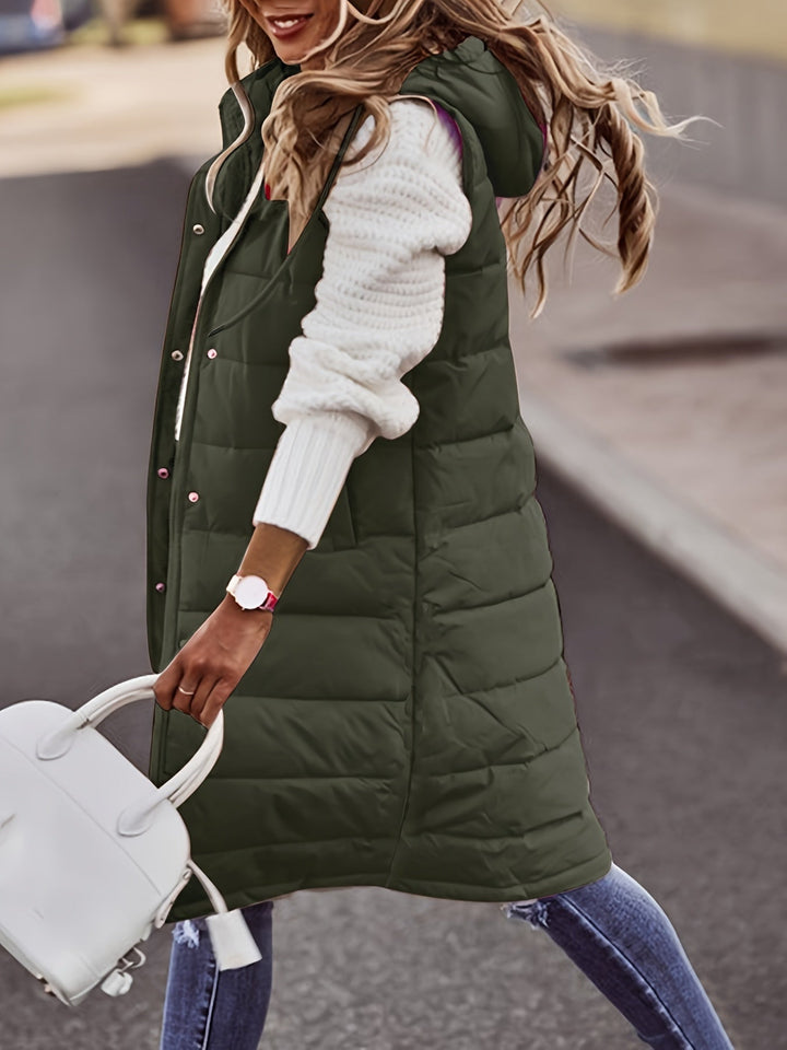 Tressa fitted long hooded gilet with snap buttons – image 11