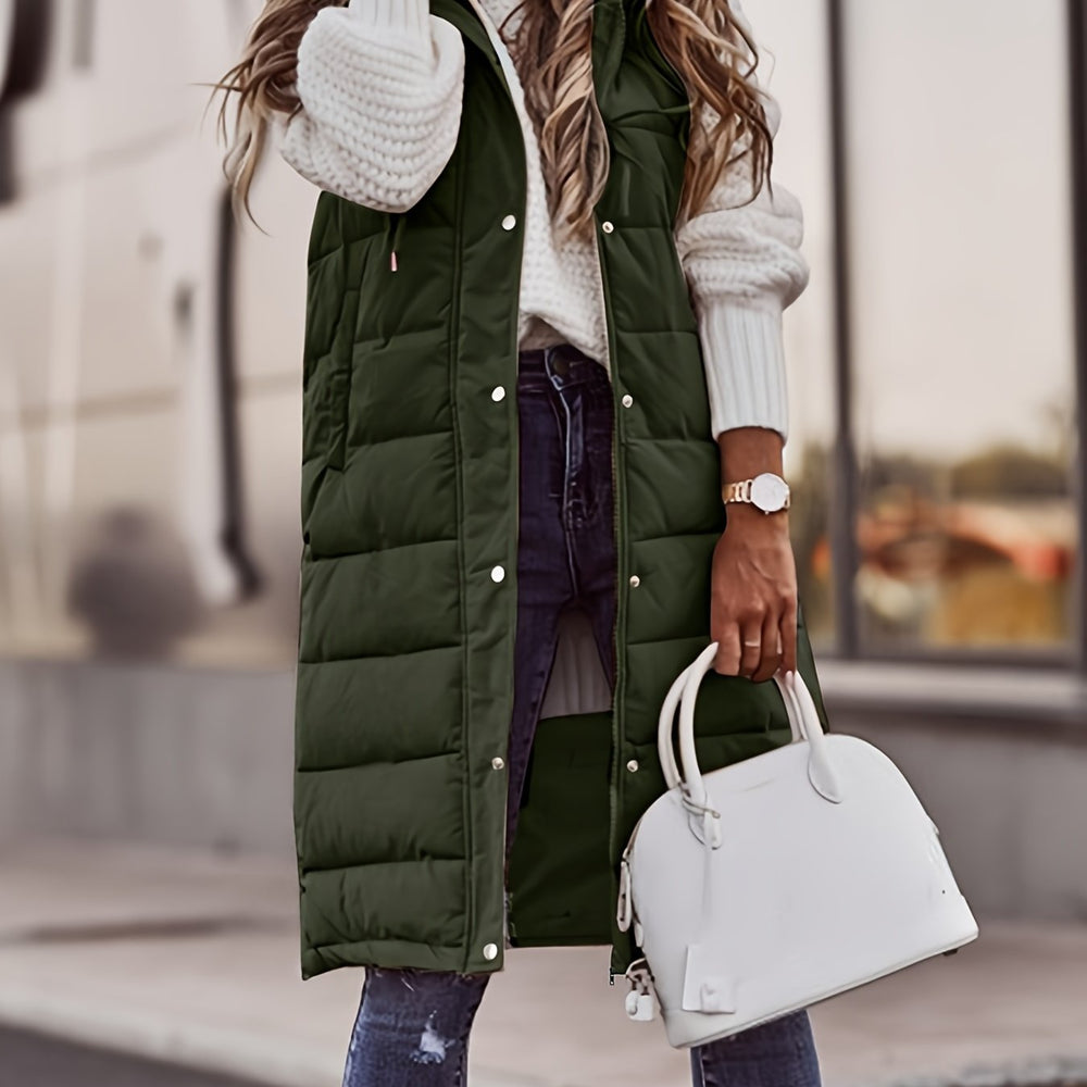Tressa fitted long hooded gilet with snap buttons – image 2