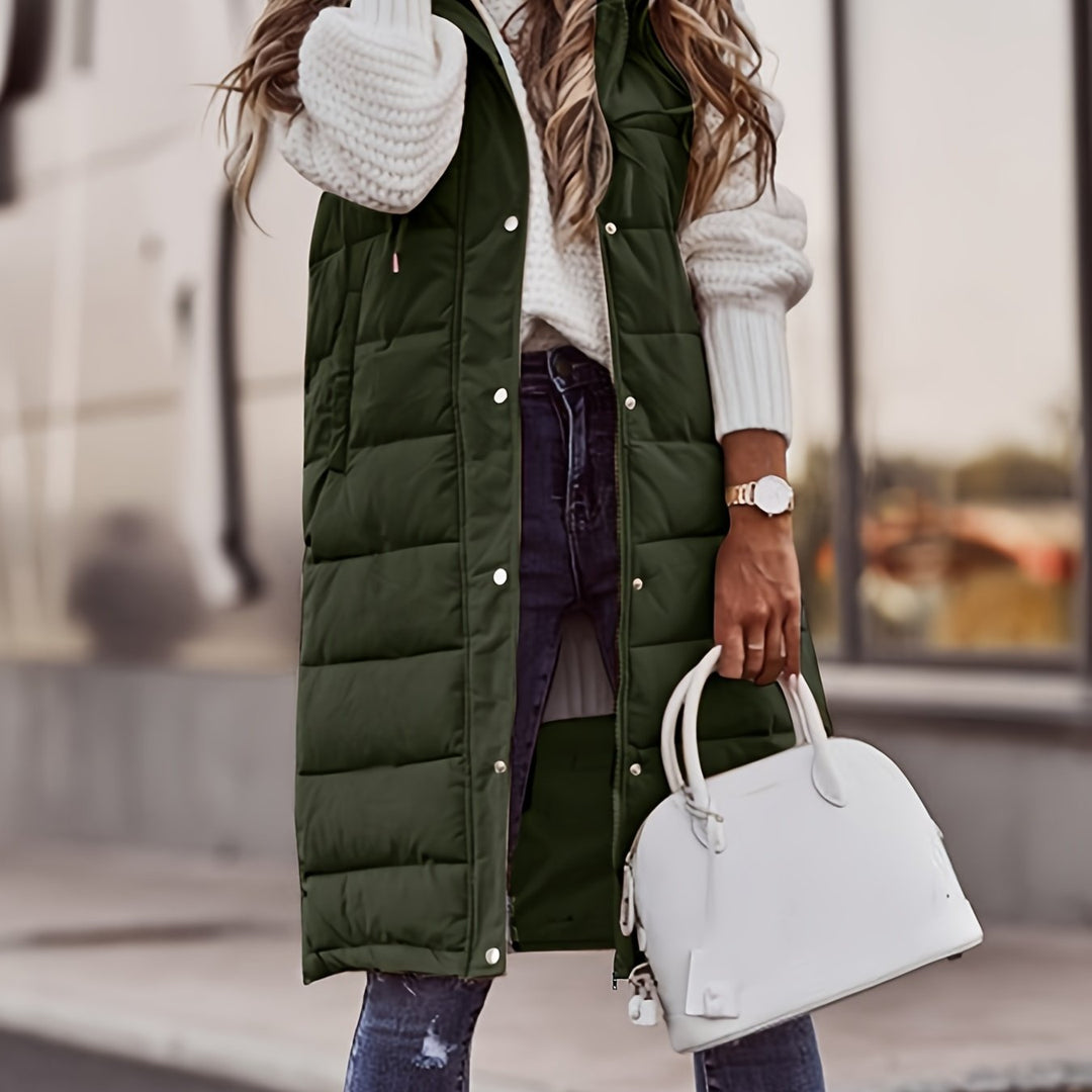 Tressa fitted long hooded gilet with snap buttons – image 2