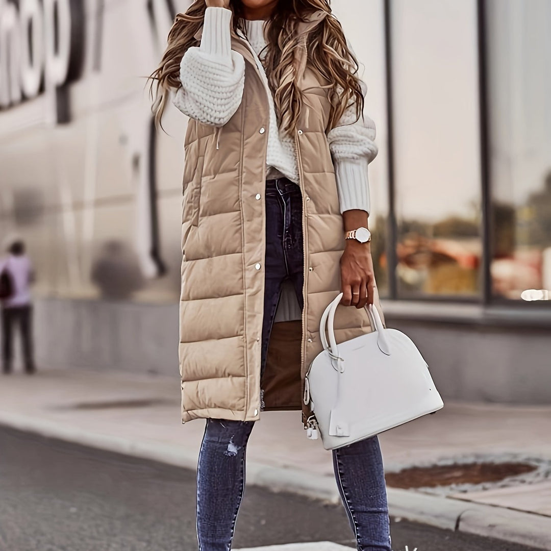 Tressa fitted long hooded gilet with snap buttons – image 3