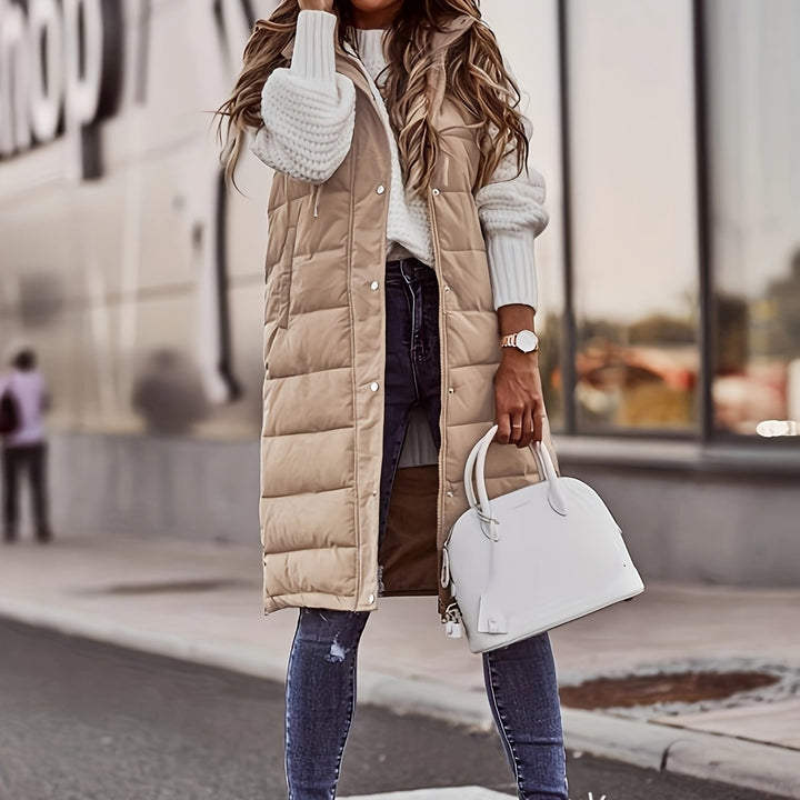 Tressa fitted long hooded gilet with snap buttons – image 3