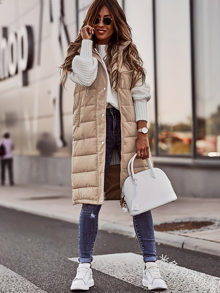 Tressa fitted long hooded gilet with snap buttons – image 6