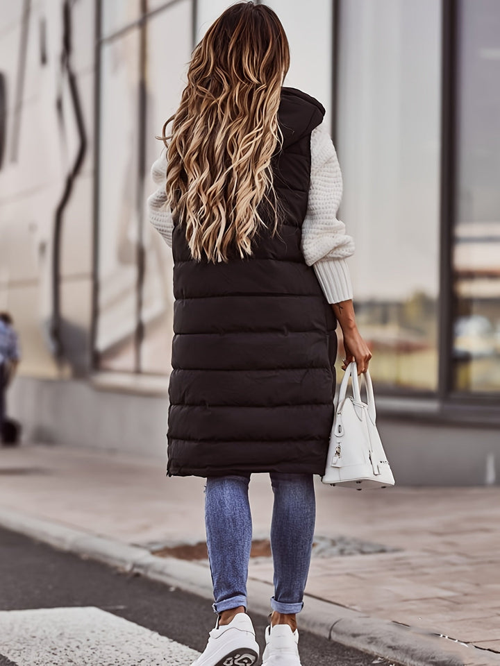 Tressa fitted long hooded gilet with snap buttons – image 7