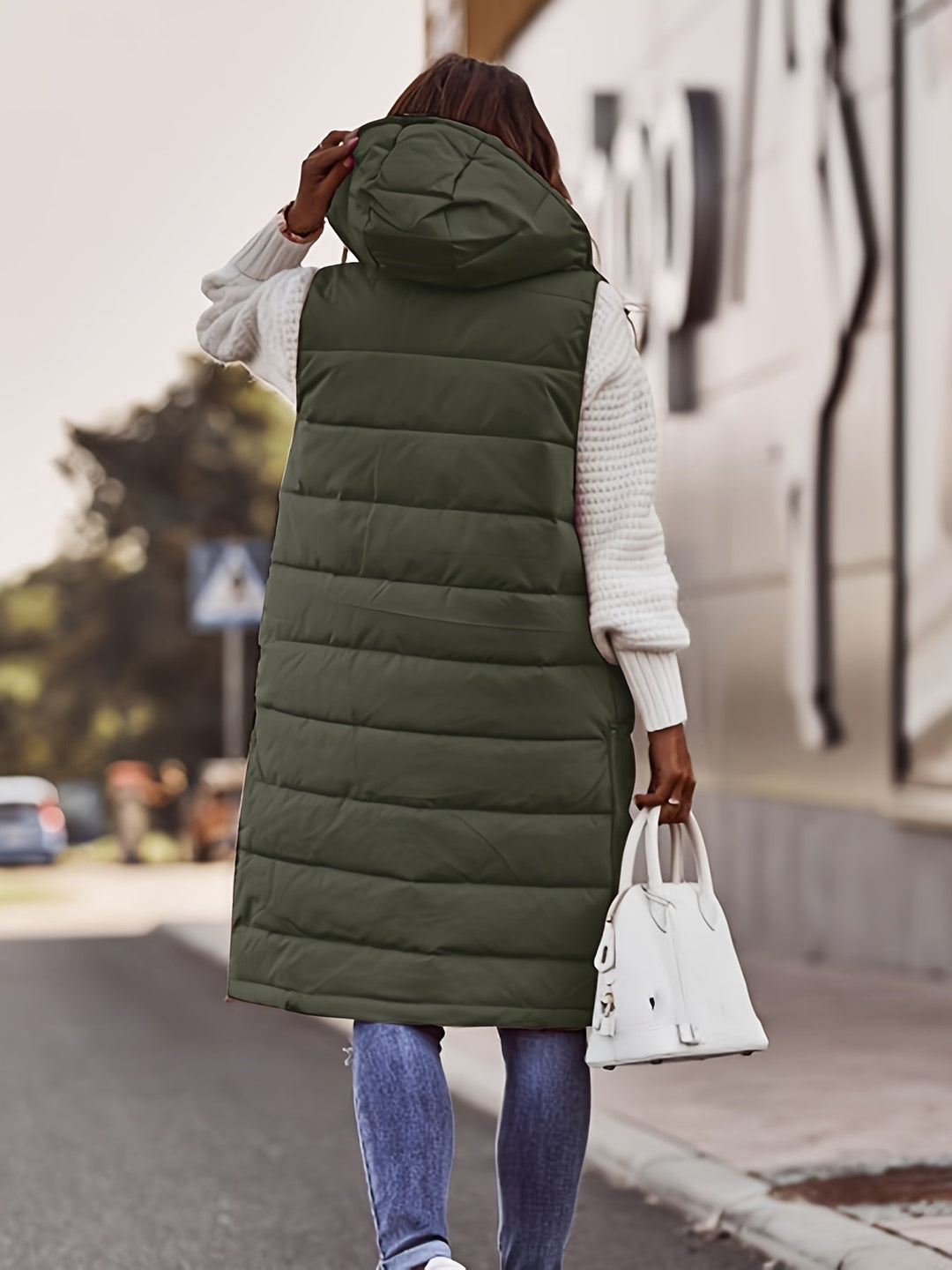 Tressa fitted long hooded gilet with snap buttons – image 8