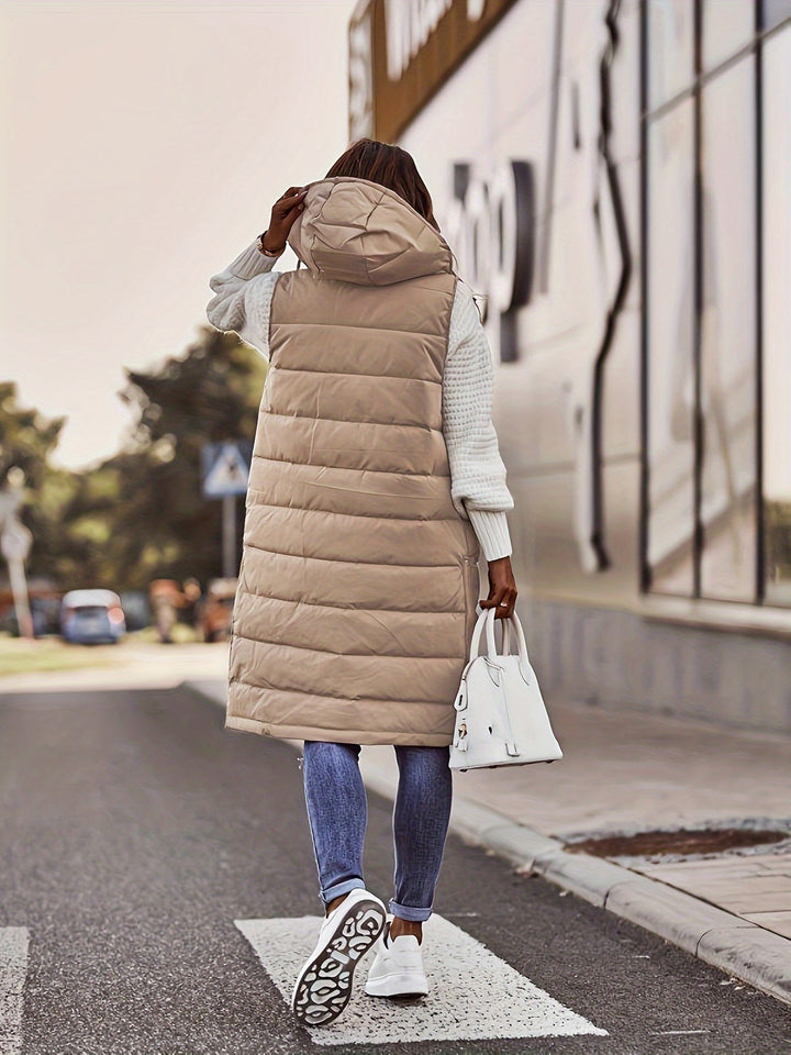 Tressa fitted long hooded gilet with snap buttons – image 9
