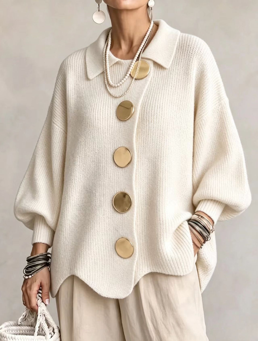Brynhild oversized cardigan with gold buttons – image 13