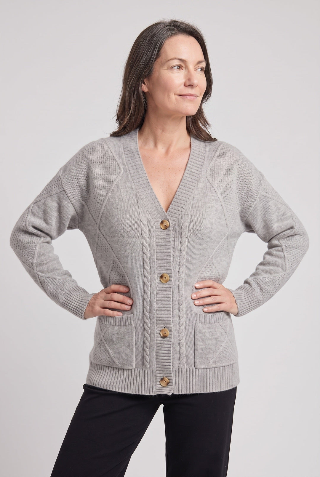 Mette cable knit V neck cardigan – image 5