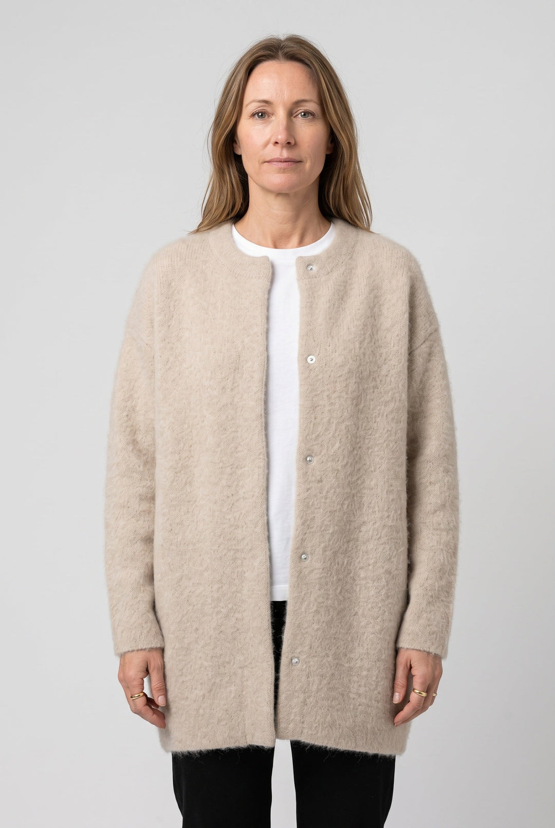 Catrin Elegant Longline Button Front Cardigan with Pockets