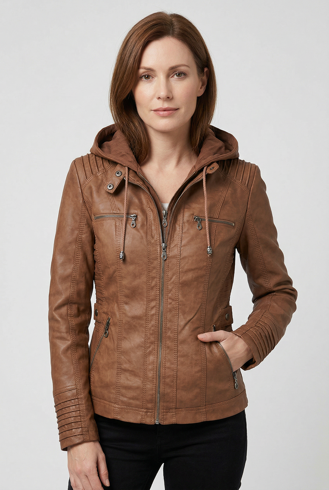 Lotta hooded faux leather jacket