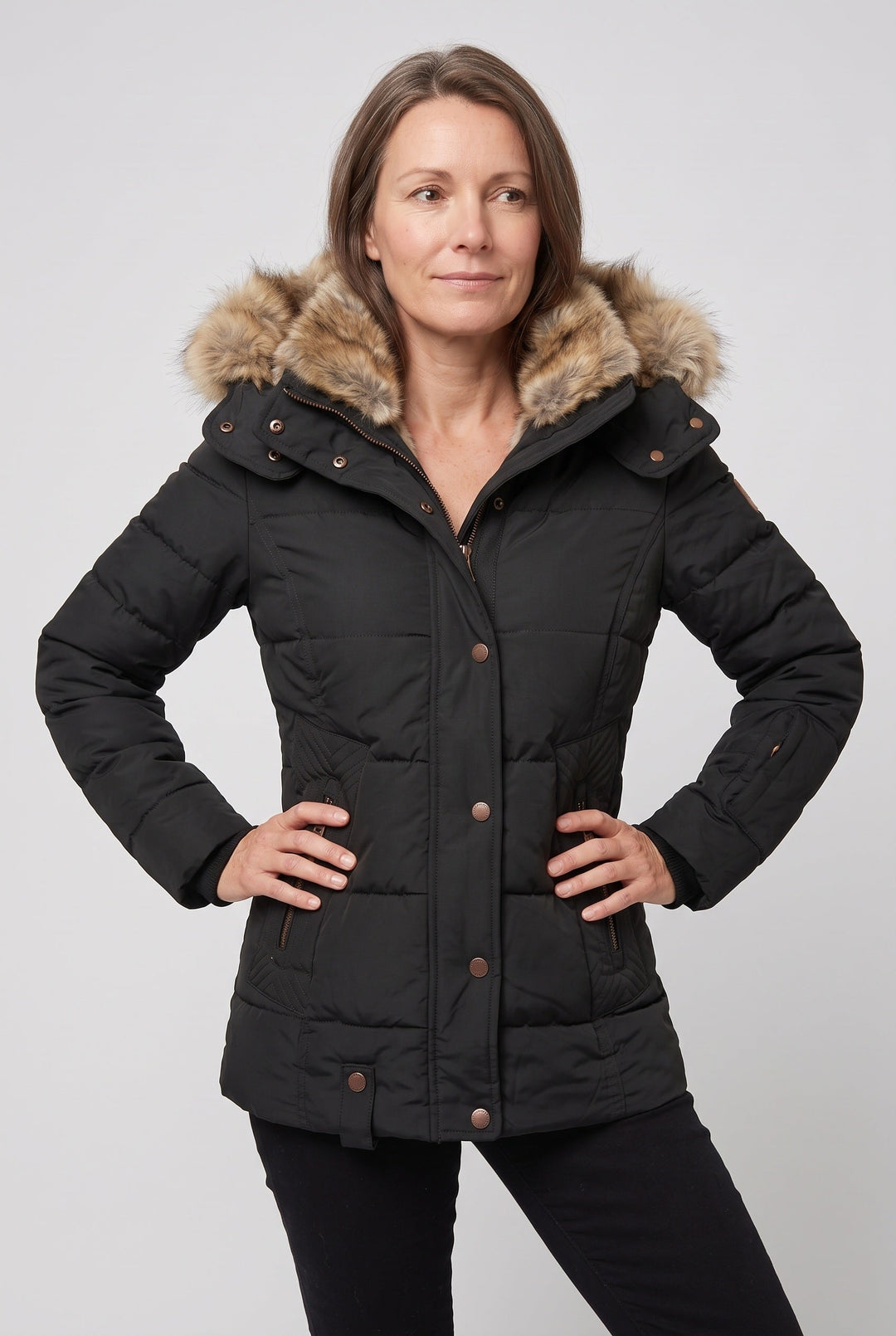 Petra Elegant Quilted Jacket with Faux Fur Hood - image 3