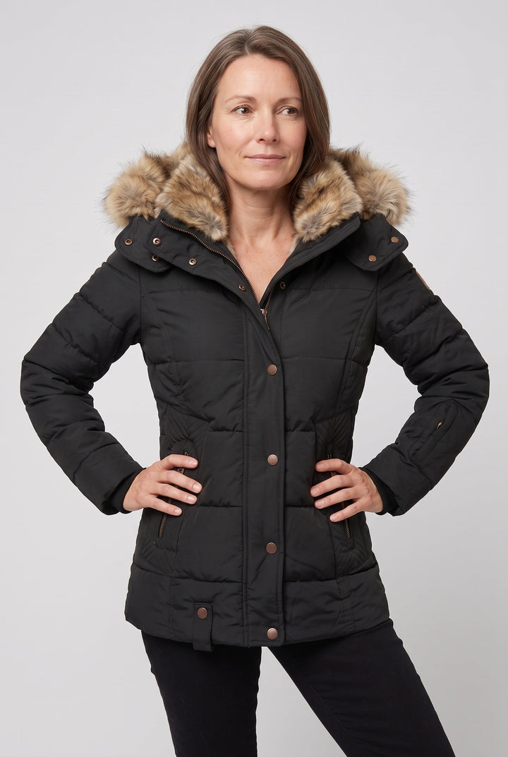 Petra Elegant Quilted Jacket with Faux Fur Hood - image 3