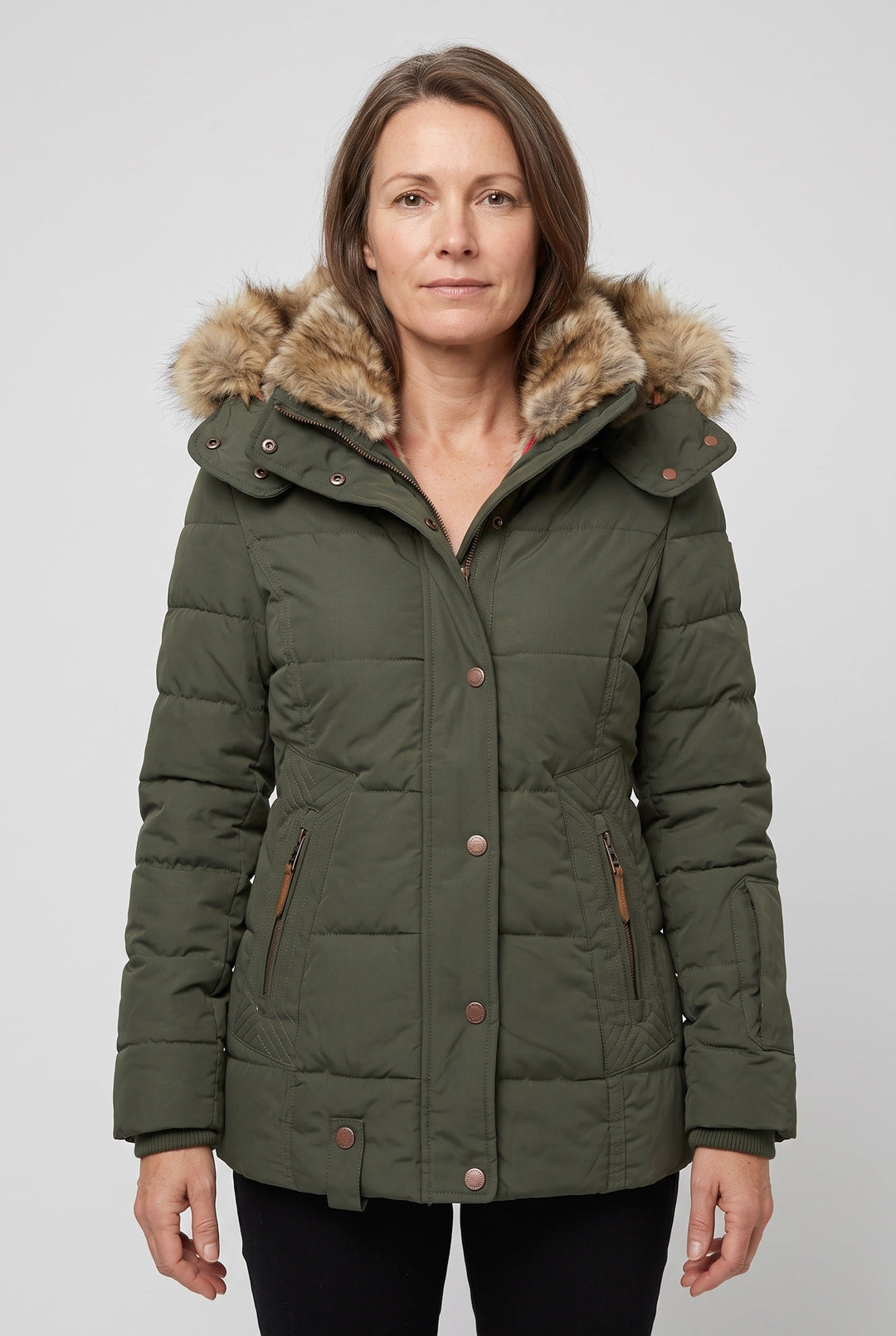 Petra Elegant Quilted Jacket with Faux Fur Hood