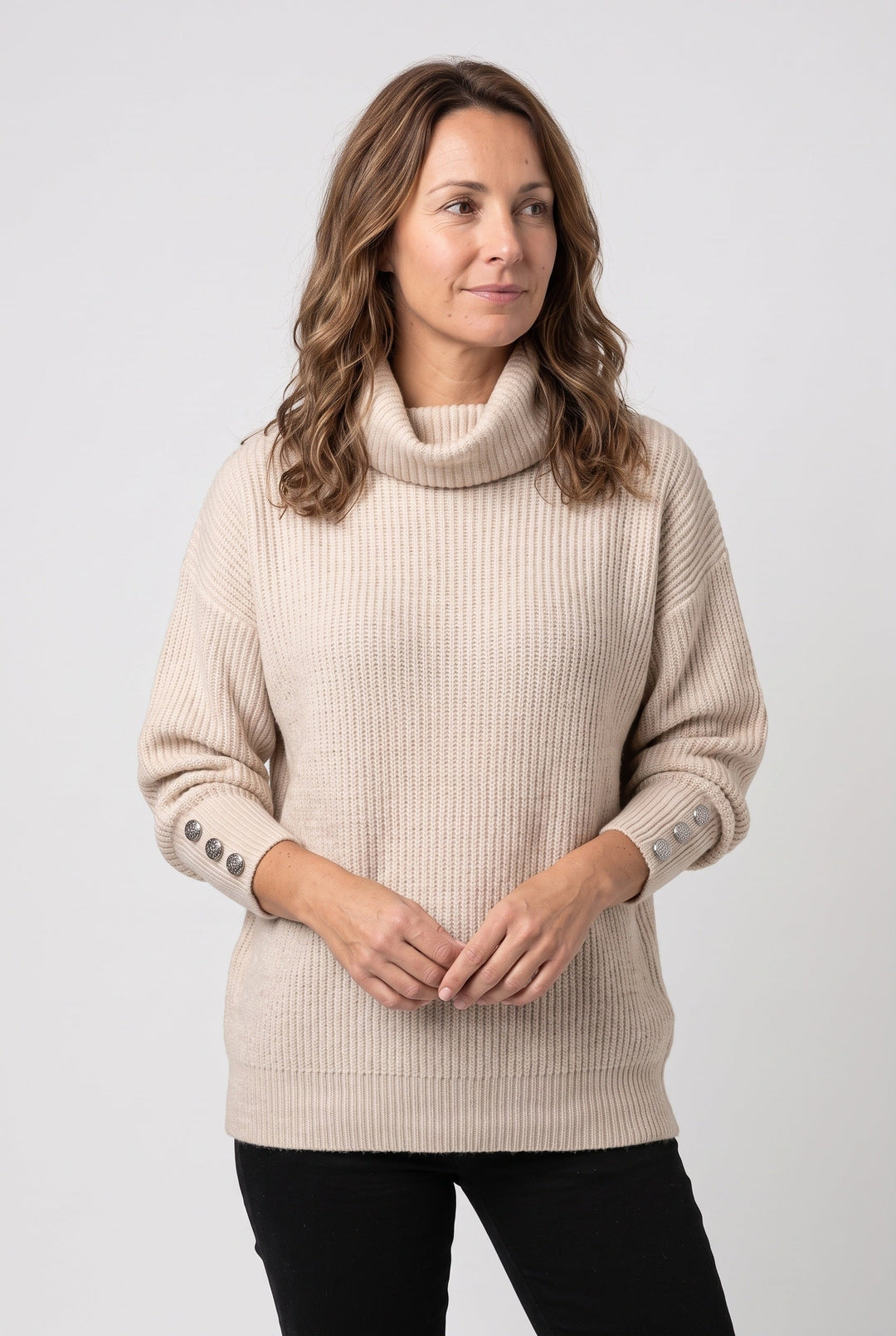Dilys Elegant Ribbed Roll Neck Jumper with Button Cuffs - image 6