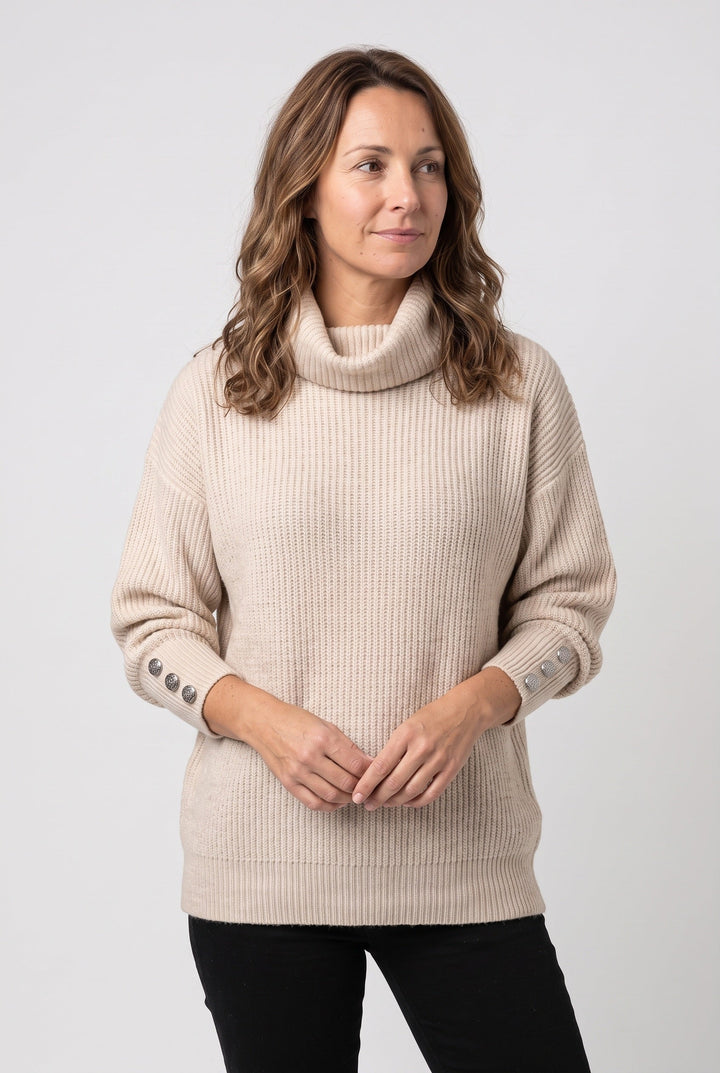 Dilys Elegant Ribbed Roll Neck Jumper with Button Cuffs - image 6