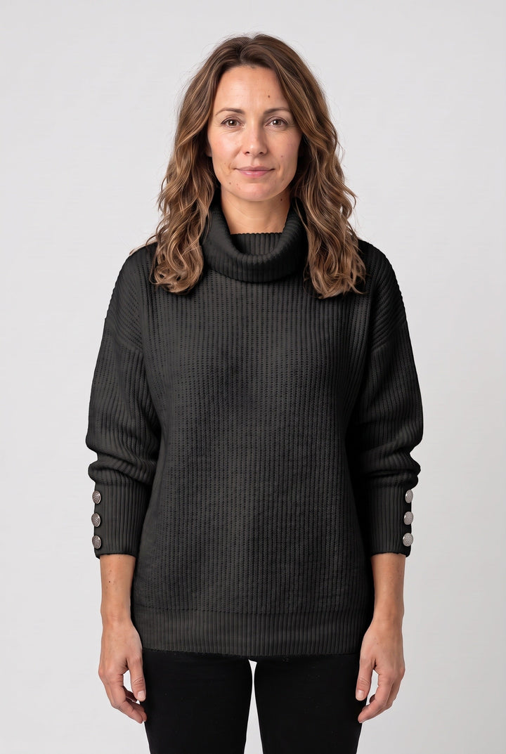 Dilys Elegant Ribbed Roll Neck Jumper with Button Cuffs - image 8