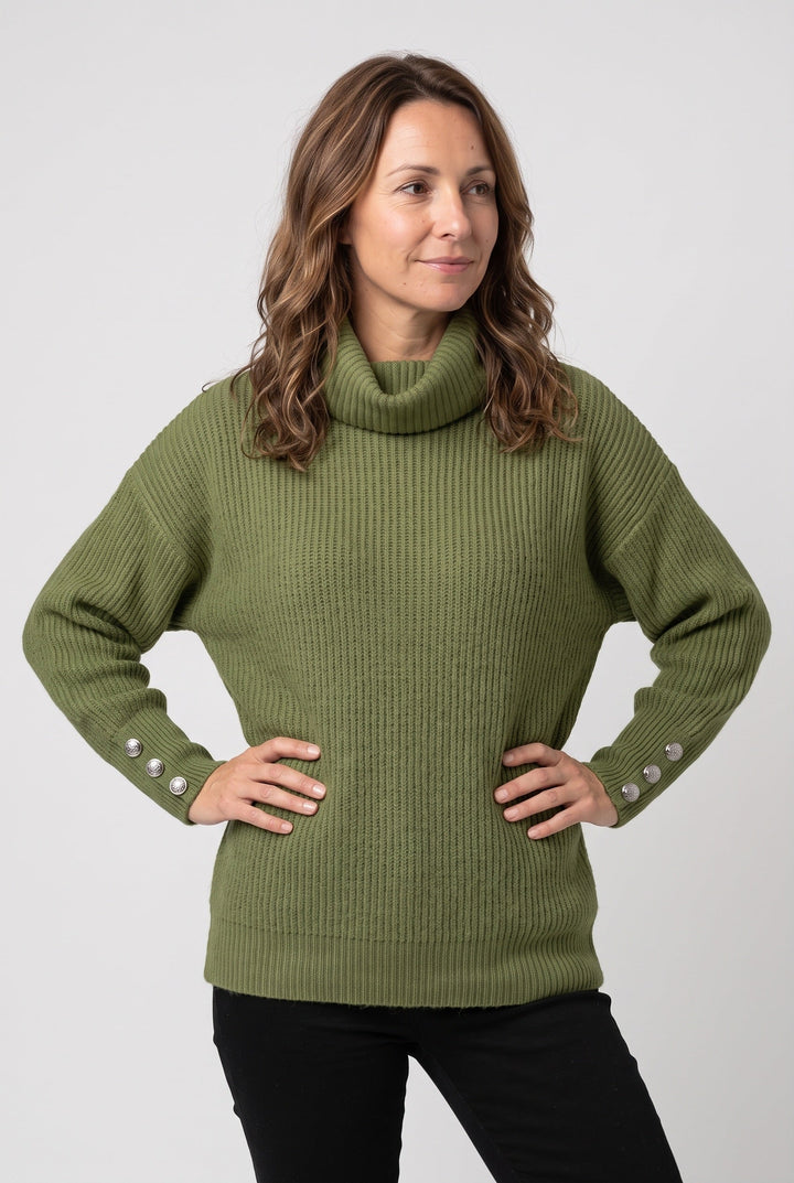 Dilys Elegant Ribbed Roll Neck Jumper with Button Cuffs - image 5