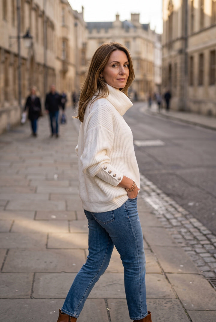 Dilys Elegant Ribbed Roll Neck Jumper with Button Cuffs - image 4