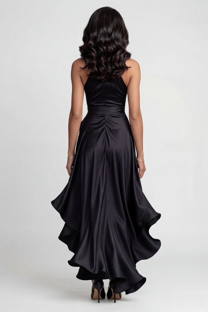 Evie Elegant Halter Neck Dress with High Low Ruffle Hem - image 2
