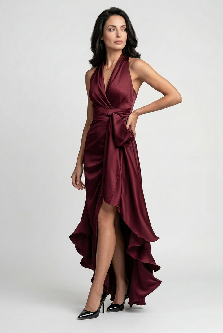 Evie Elegant Halter Neck Dress with High Low Ruffle Hem - image 6