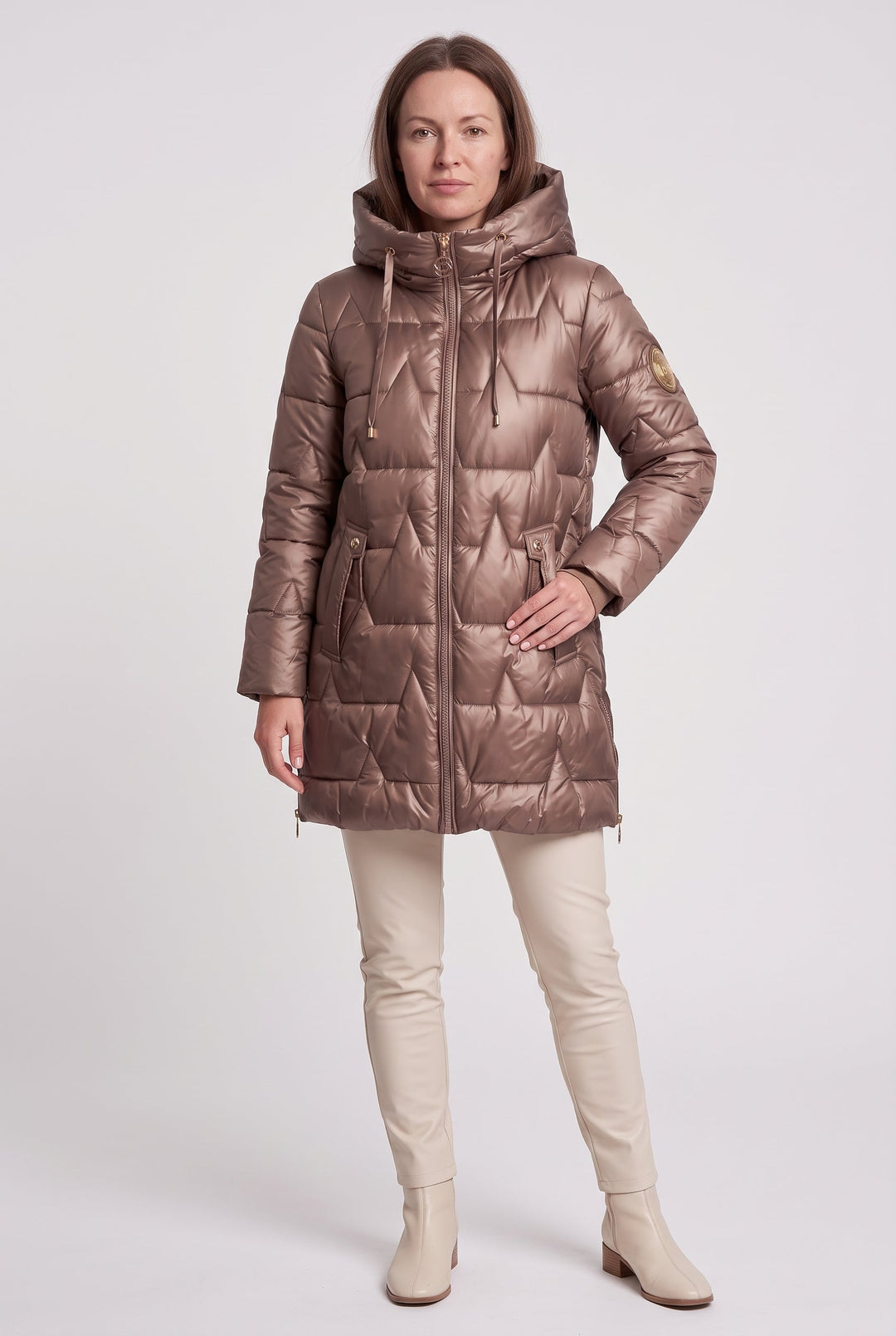 Clarabel high shine longline hooded puffer coat