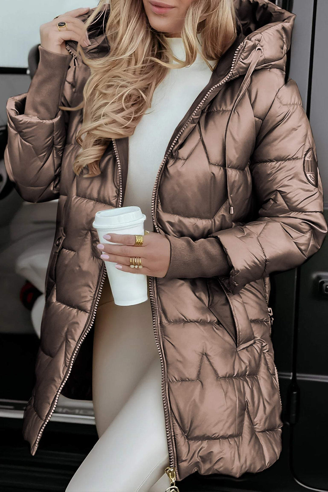 Clarabel high shine longline hooded puffer coat – image 3