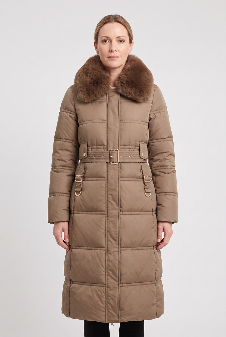 Thora Elegant Hooded Puffer Jacket with Contrast Collar